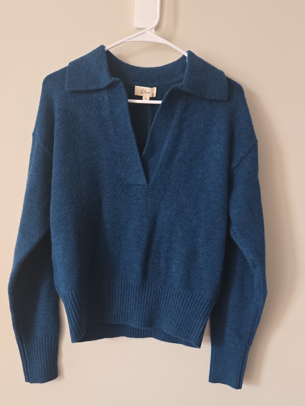 Elan Deep Teal Collared V-Neck Sweater - Picture 2 of 7